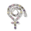 Colorful Floral Cuban Cross Chain Necklace