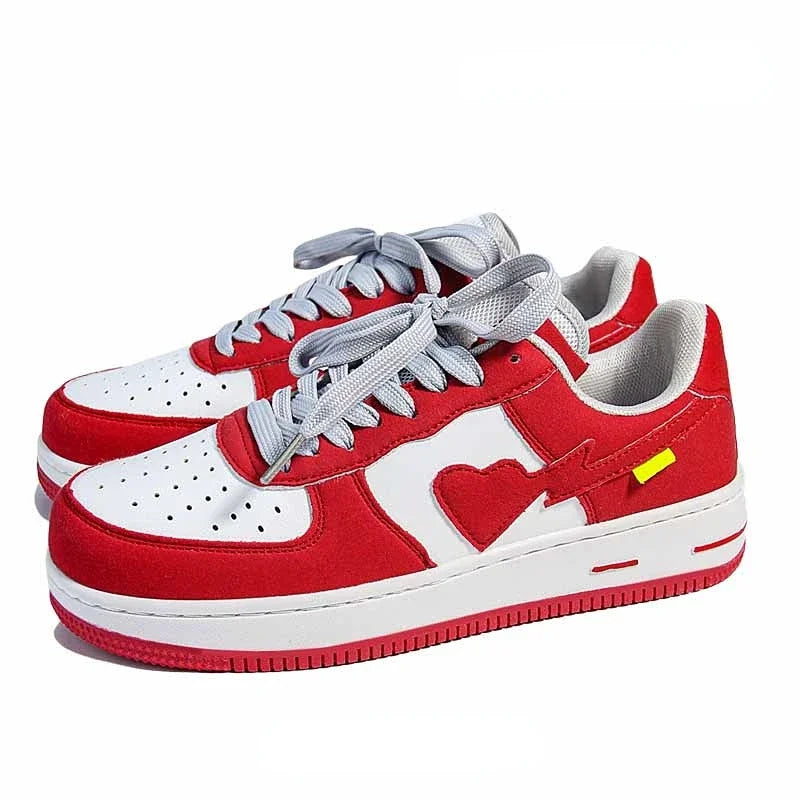 Retro Heart Pattern Skateboard Shoes — Y2K Fashion Sneakers