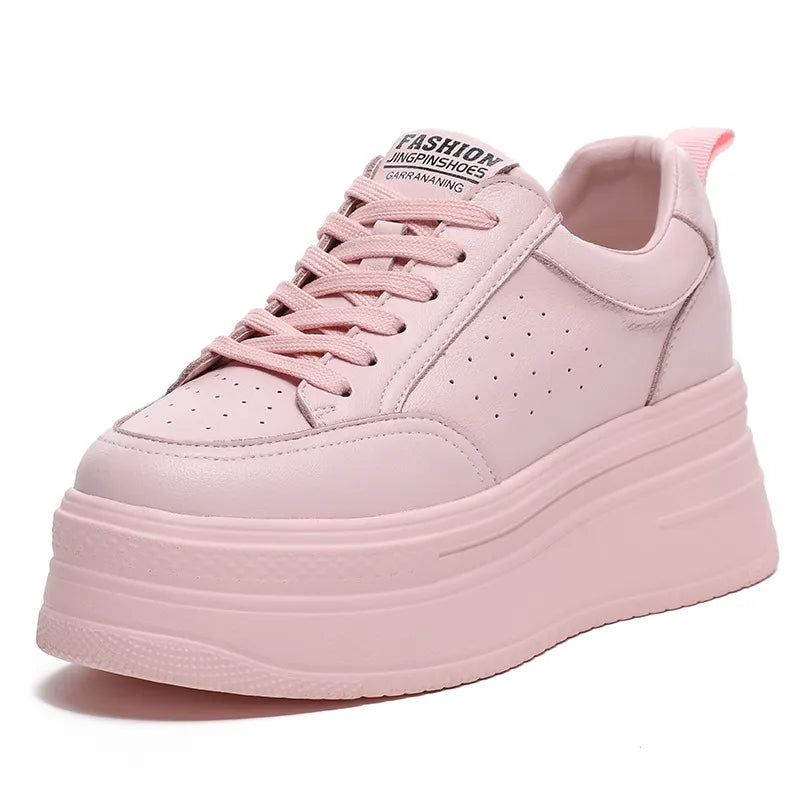 Fujin 8cm Genuine Leather Platform Wedge Chunky Sneakers – Lace-Up Fall Winter