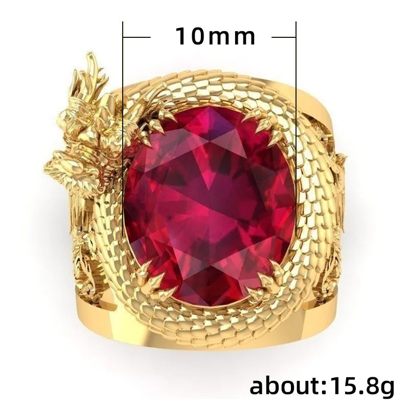 Men's Gold Dragon Ring – Oval Red Stone Statement Ring
