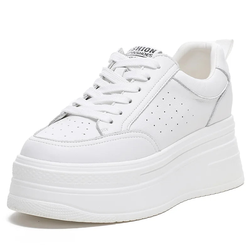 Fujin 8cm Genuine Leather Platform Wedge Chunky Sneakers – Lace-Up Fall Winter