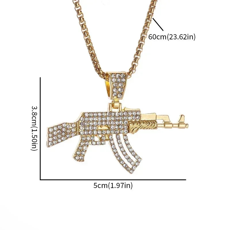 AK-47 Hip-Hop Gun Pendant Necklace — Bold Street Culture Zinc Alloy Jewelry, Gold & Silver, 39 Styles