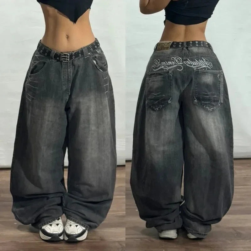 Y2K Gothic Rock High Waist Wide Leg Jeans – Men's Punk Denim