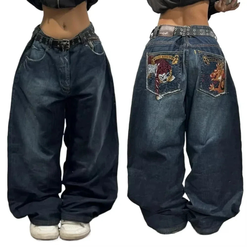 Y2K Gothic Rock High Waist Wide Leg Jeans – Men's Punk Denim