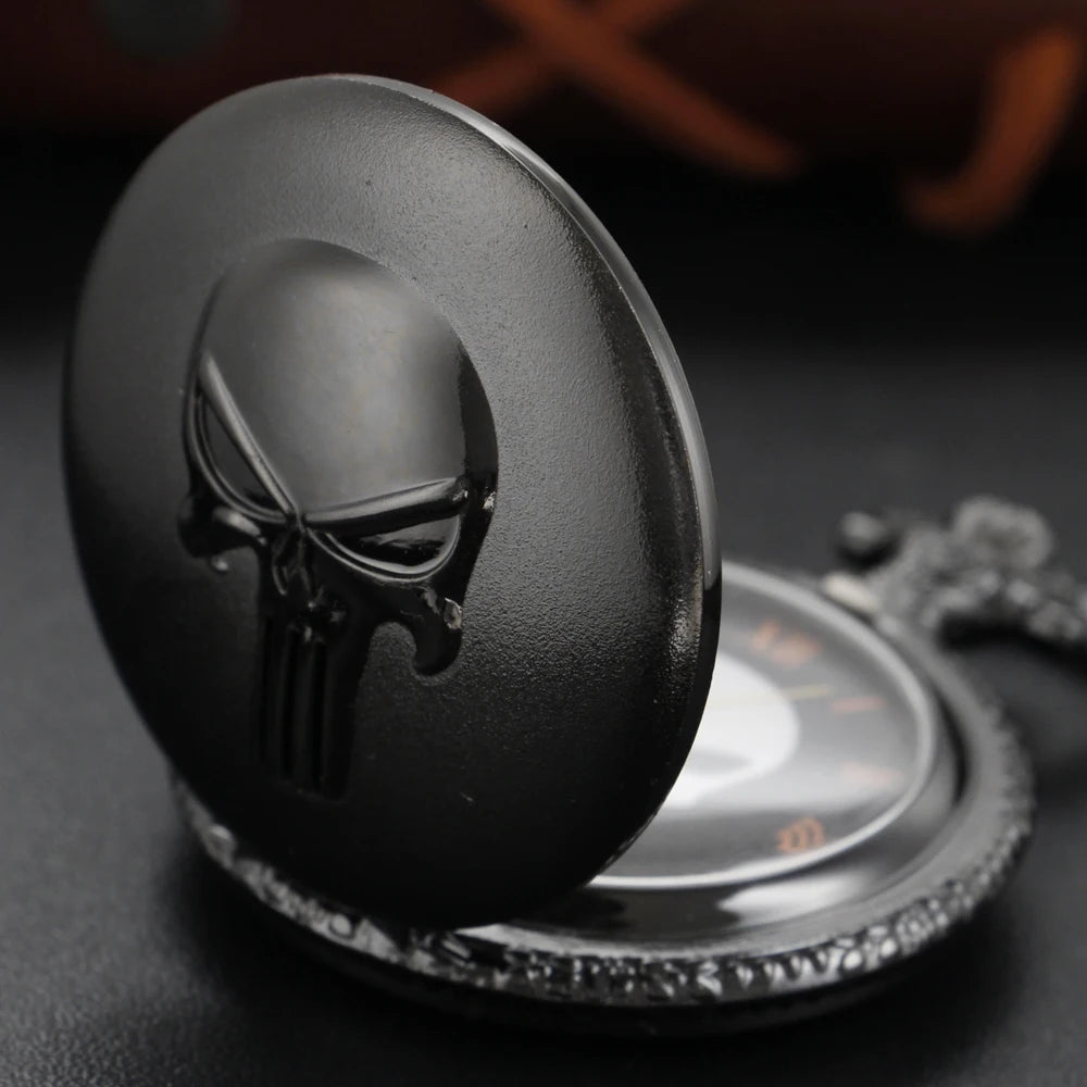 Steampunk Black Pocket Watch — Rebel Hero Quartz Fob Watch with Chain, Gift for Men & Kids | FireDrips
