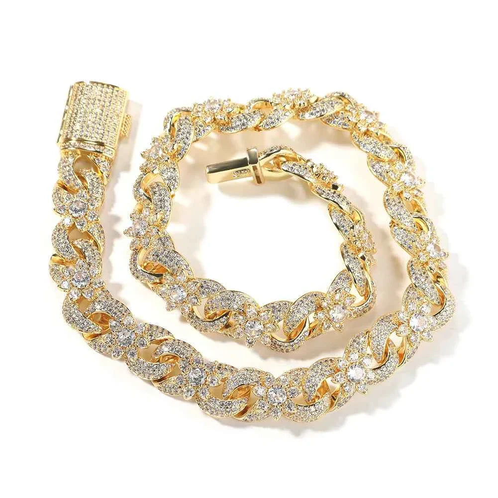 Colorful Floral Cuban Link Necklace & Bracelet Set