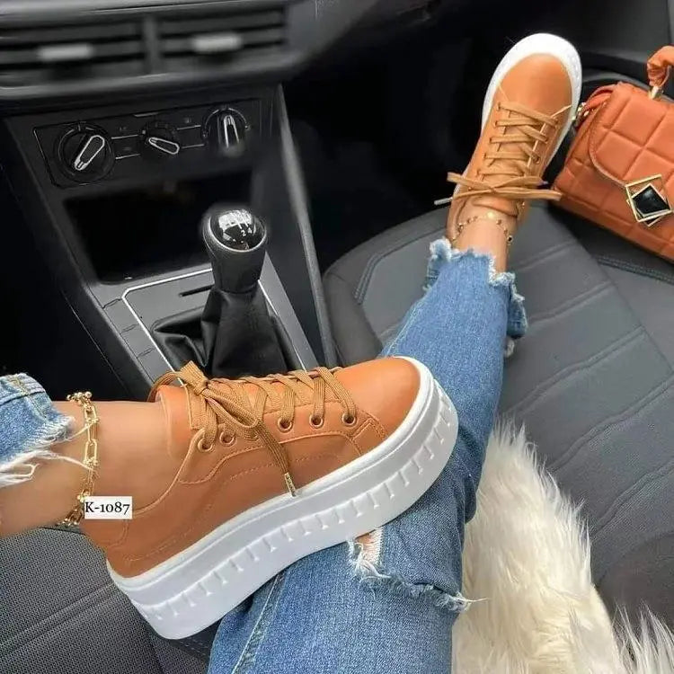 Women's Leather Platform Chunky Heel Sneakers – Casual Designer Shoes