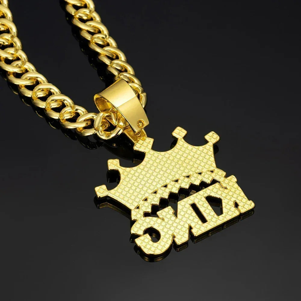 Men's Iced Crown King Pendant on 13MM Crystal Cuban Chain — Bold Statement Jewelry, Gold & Silver