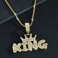 Crown KING Pendant Necklace — Iced Out Crystal Cuban Chain Men's Statement Jewelry, Gold & Silver