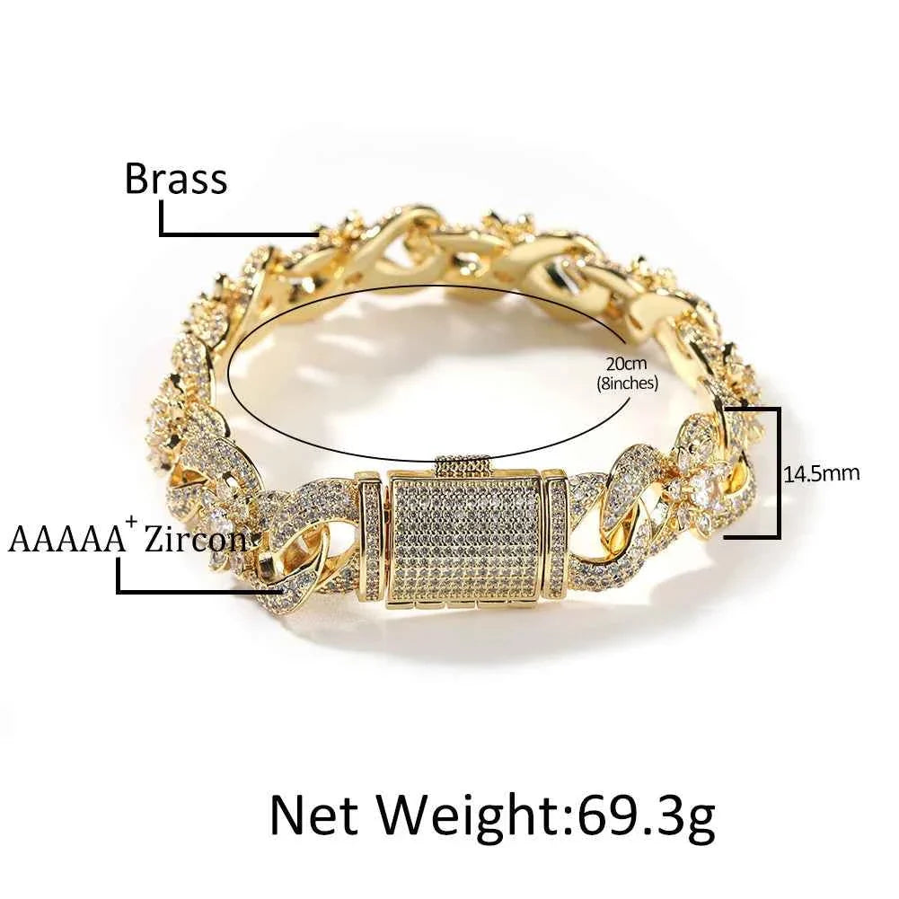 Colorful Floral Cuban Link Necklace & Bracelet Set