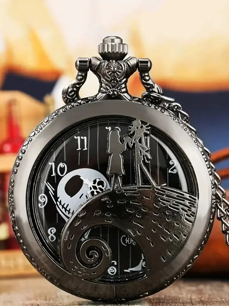 Skeleton Pocket Watch with Chain — Vintage Quartz Fob Watch for Men & Women | FireDrips