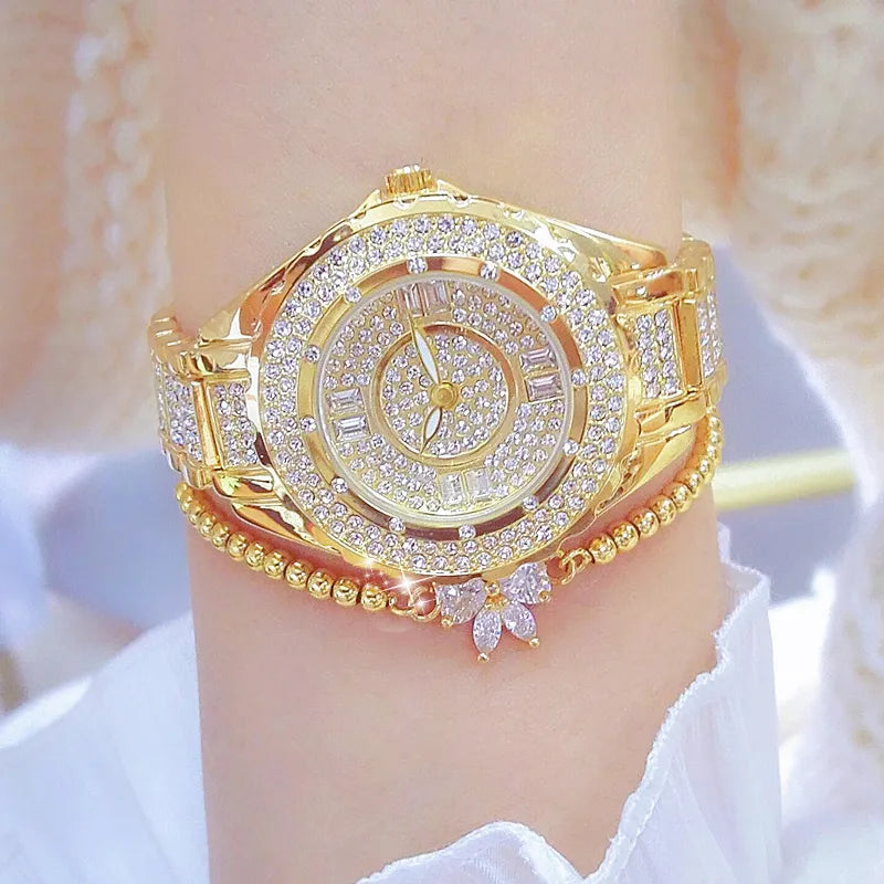 Crystal Diamond Watch for Women — Elegant Rose Gold, Gold & Silver with Bracelet Set | FireDrips