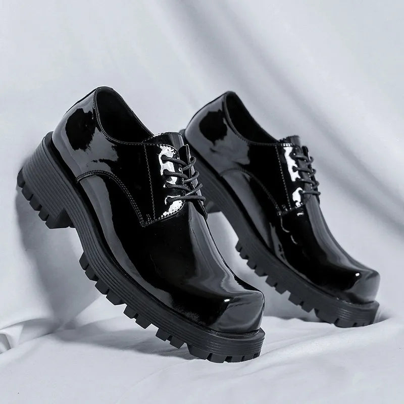 Chunky Platform Leather Loafers – Retro Derby Slip-On Casual Flats