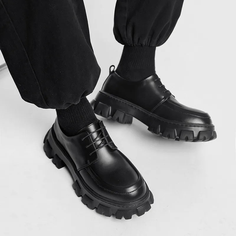 Chunky Platform Leather Loafers – Retro Derby Slip-On Casual Flats