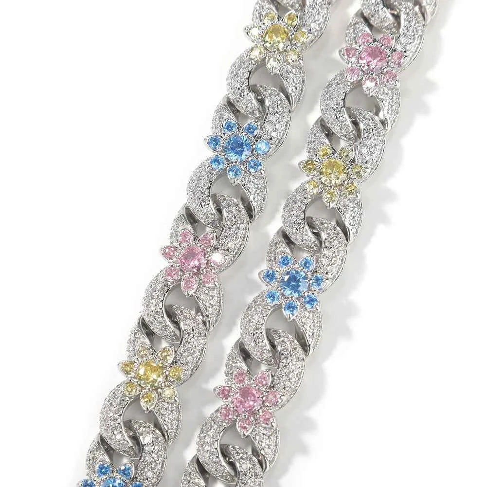 Colorful Floral Cuban Link Necklace & Bracelet Set