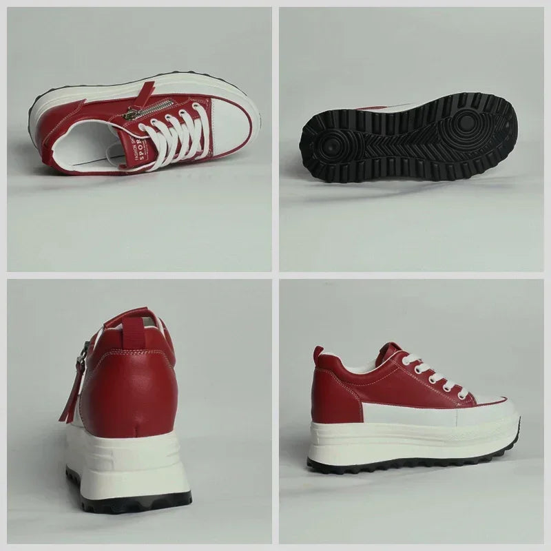 Fujin Genuine Leather Platform Wedge Chunky Sneakers – Lace-Up Street Style