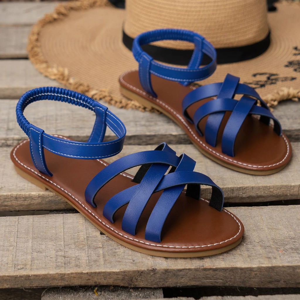 Roman Strap Flat Sandals – Non-Slip Rubber Sole Daily Slides
