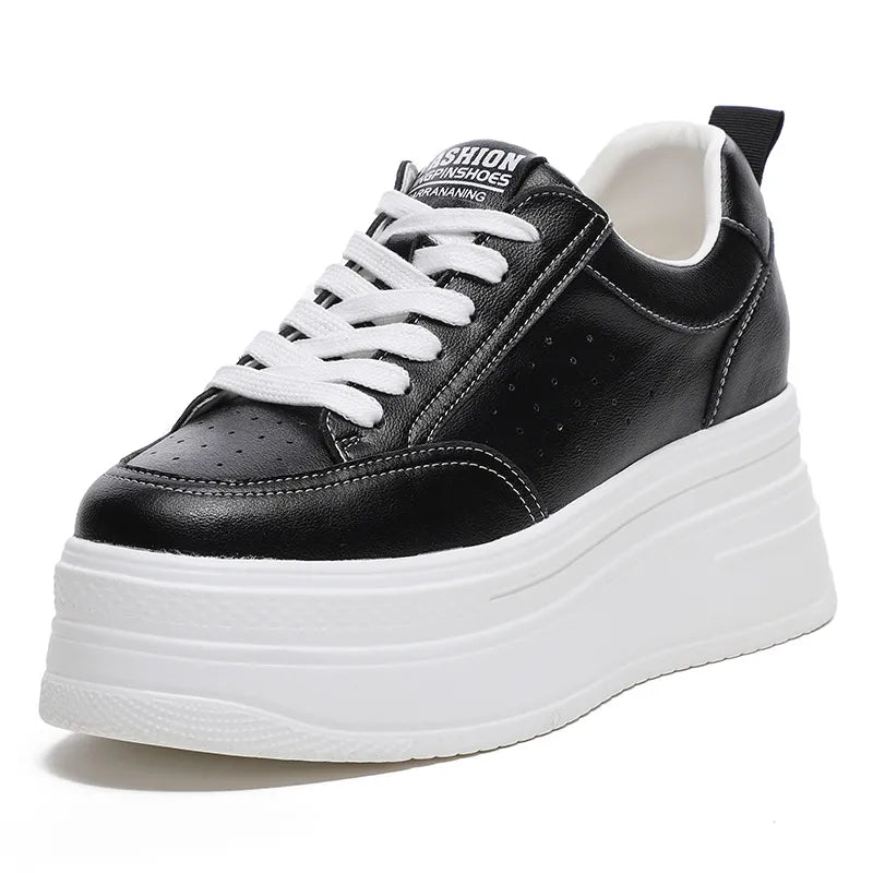 Fujin 8cm Genuine Leather Platform Wedge Chunky Sneakers – Lace-Up Fall Winter