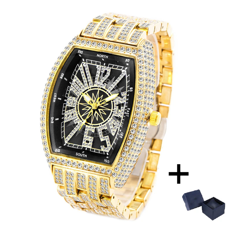 Tonneau Ice — Waterproof Lab Diamond Tonneau Quartz Watch, 18K Gold Plated, 6 Colorways | FireDrips