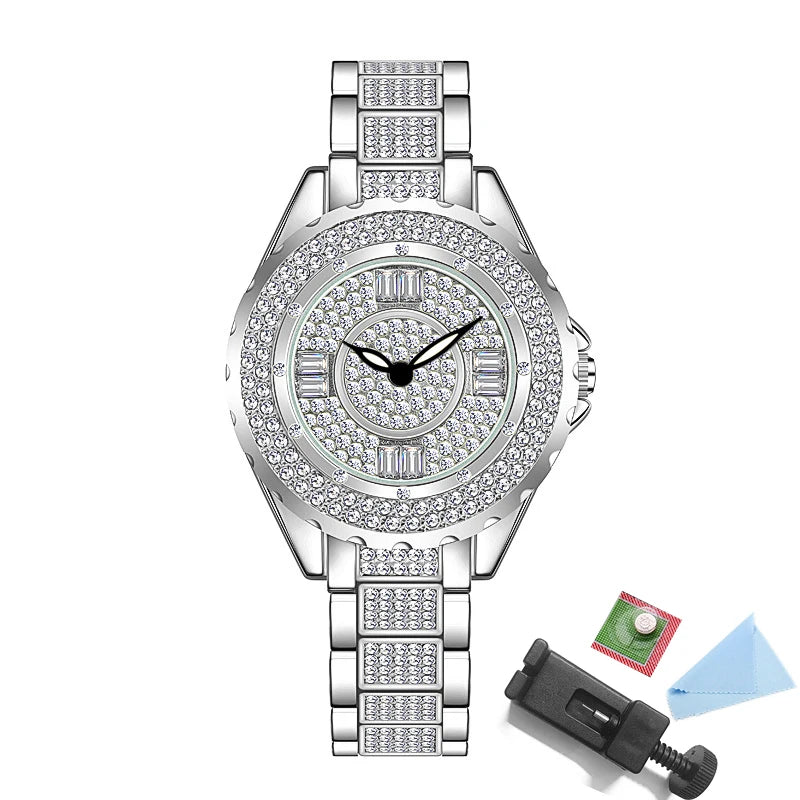 Crystal Diamond Watch for Women — Elegant Rose Gold, Gold & Silver with Bracelet Set | FireDrips