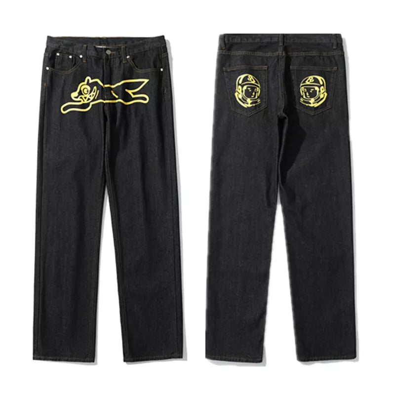 Y2K Baggy Straight Leg Goth Denim Jeans for Men — Loose Fit Streetwear Pants