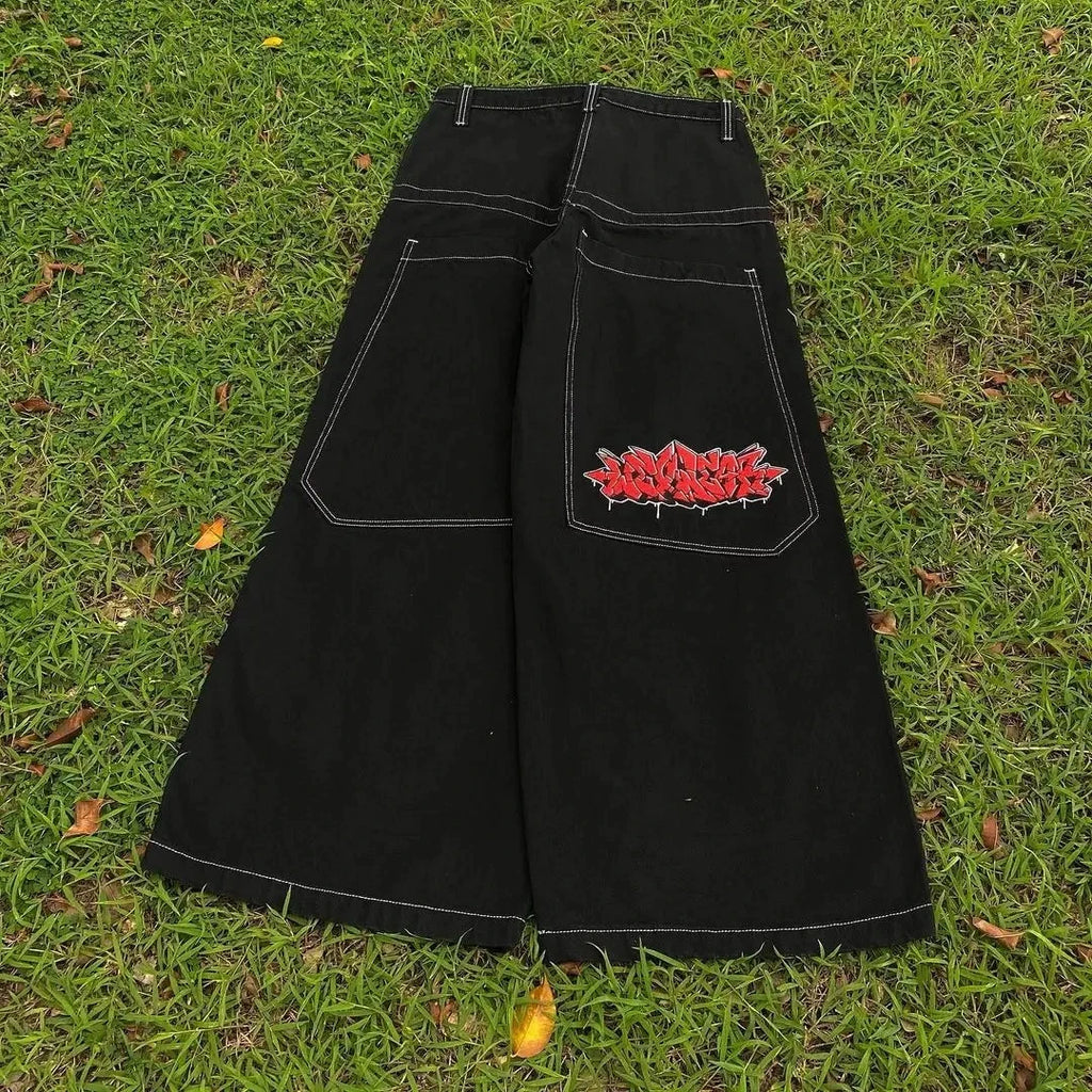 Cherry Blossom Black Y2K Jeans – Women's Graphic Denim