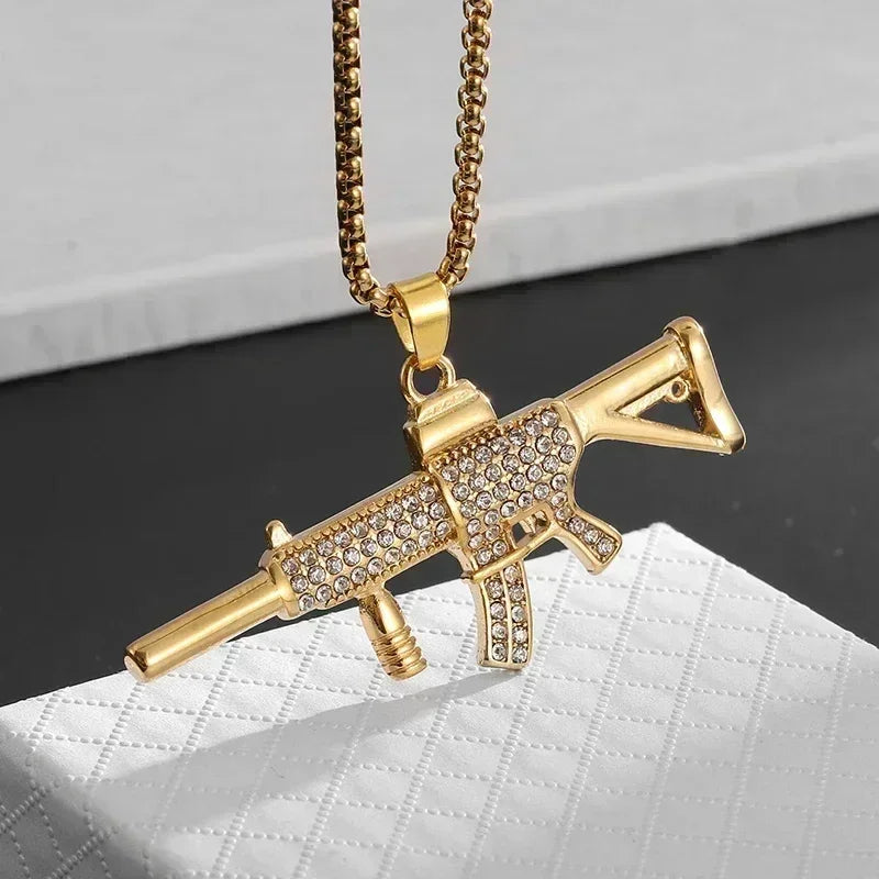 AK-47 Hip-Hop Gun Pendant Necklace — Bold Street Culture Zinc Alloy Jewelry, Gold & Silver, 39 Styles