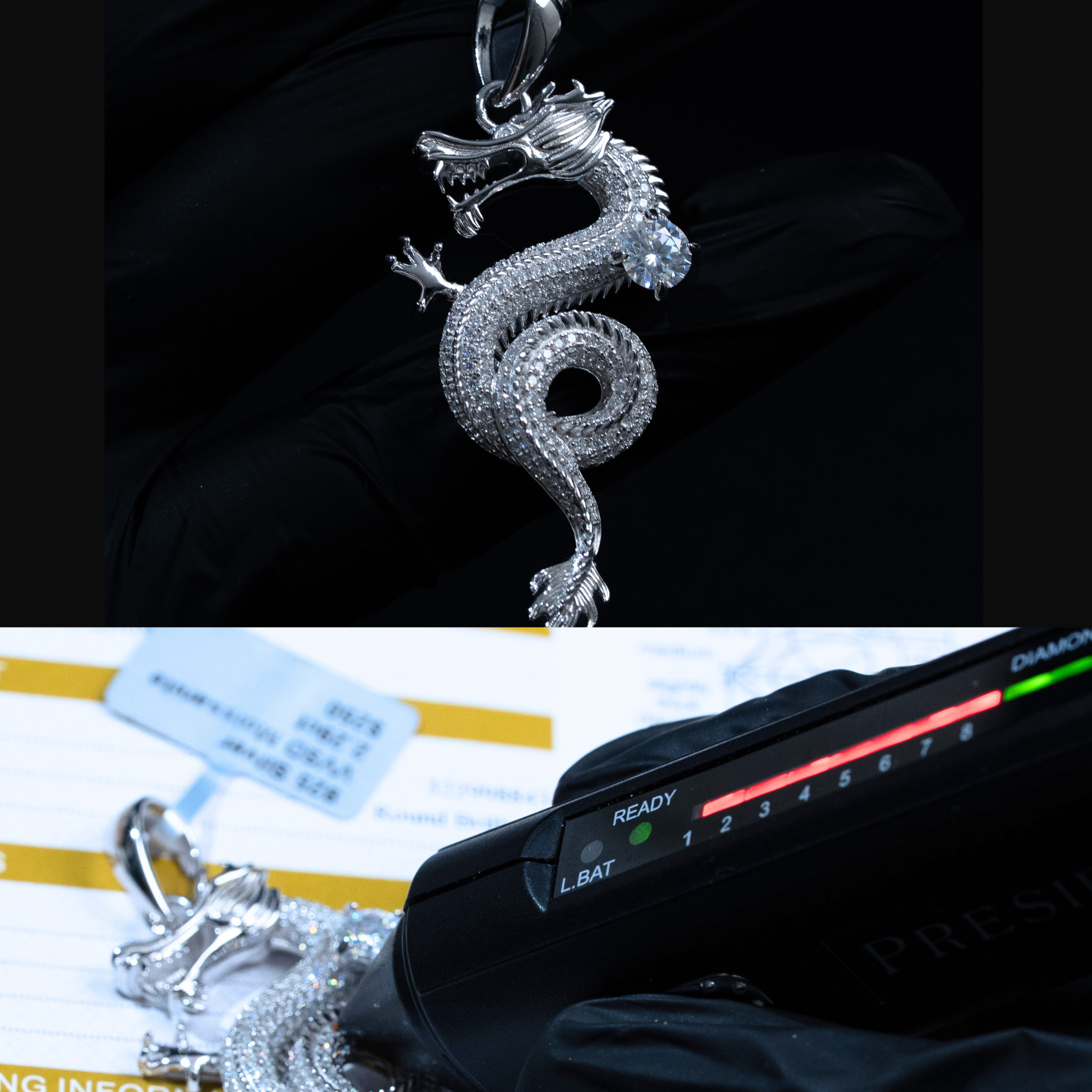 Moissanite Dragon Pendant in 925 Sterling Silver