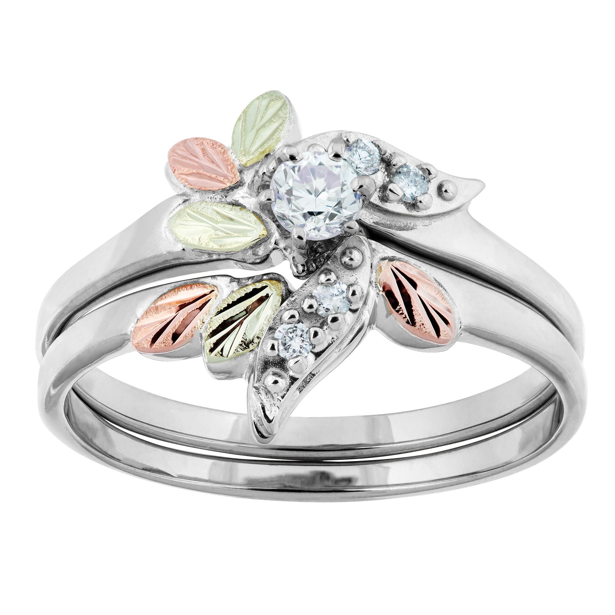 Intricate Five Diamond - Black Hills Gold Engagement & Wedding Ring Set