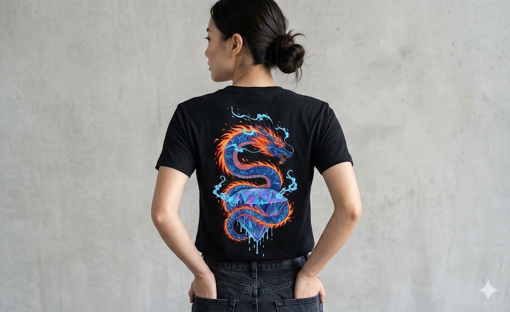 Flaming Blue Dragon Graphic T-Shirt – Gildan G500 Heavy Cotton Tee