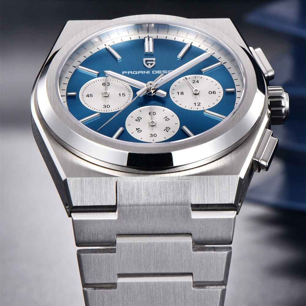 Men's Blue Chronograph Watch — 100M Waterproof, Sapphire Crystal, Stainless Steel | Luxury Sport Timepiece