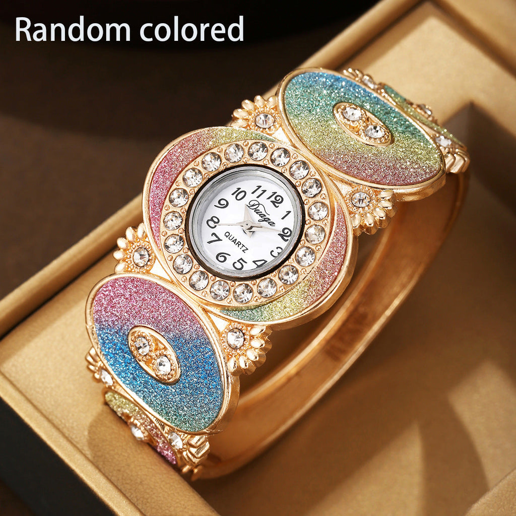 Oval Diamond Flower & Leaf Bangle Quartz Watch
