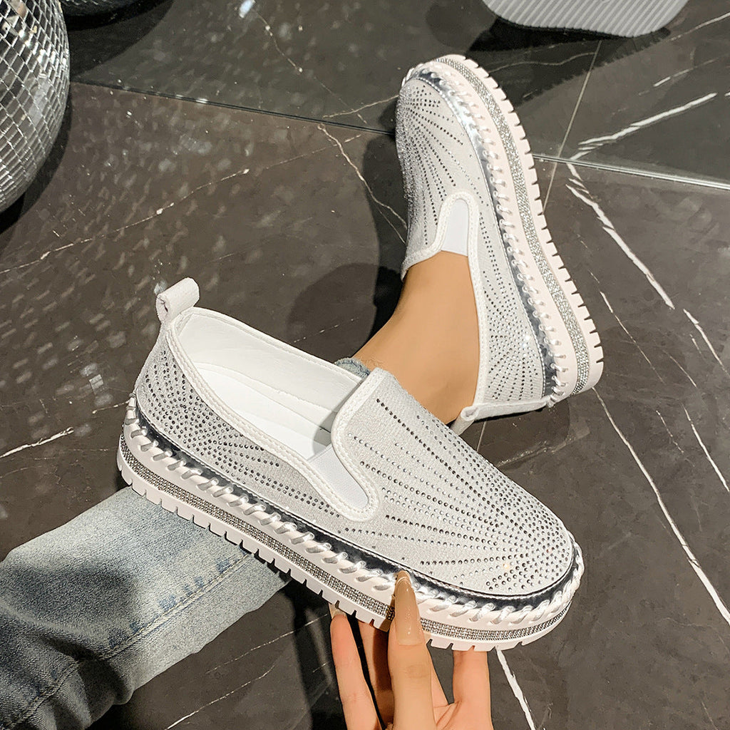 Women's Rhinestone Platform Loafers — Glam Slip-On PU Leather Shoes, 3 Colors, Sizes 35–44