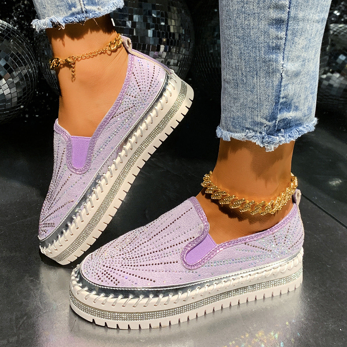 Women's Rhinestone Platform Loafers