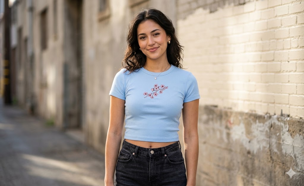 Cherry Blossom Graphic Baby Tee — Micro Ribbed Streetwear Tee | FireDrips