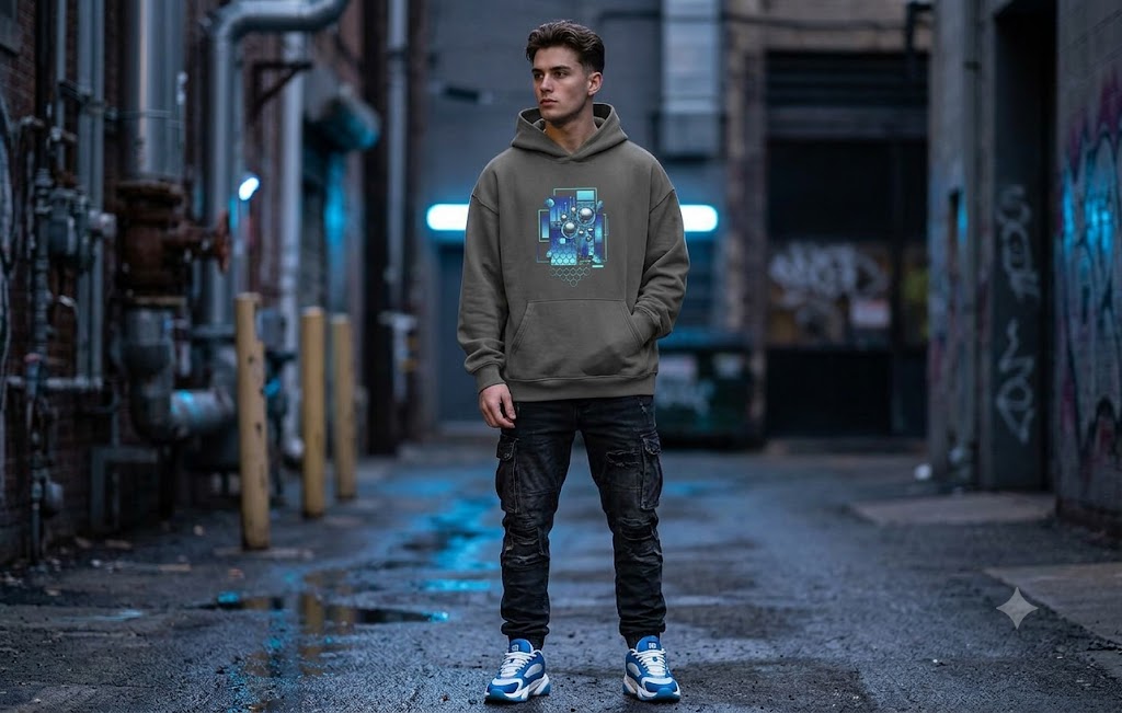 Cyber Y2K Avenue Pullover Hooded Sweatshirt – Oversized Drop Shoulder