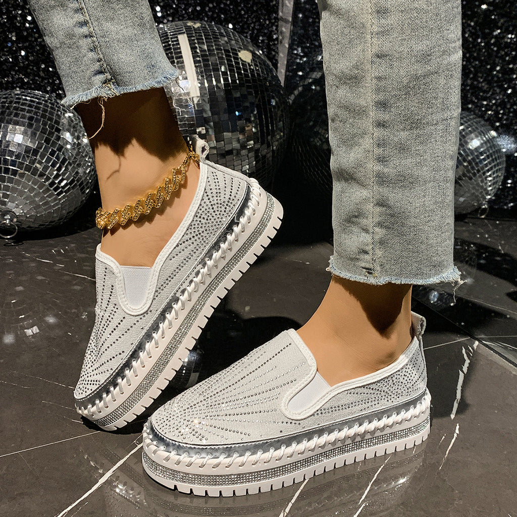 Women's Rhinestone Platform Loafers — Glam Slip-On PU Leather Shoes, 3 Colors, Sizes 35–44