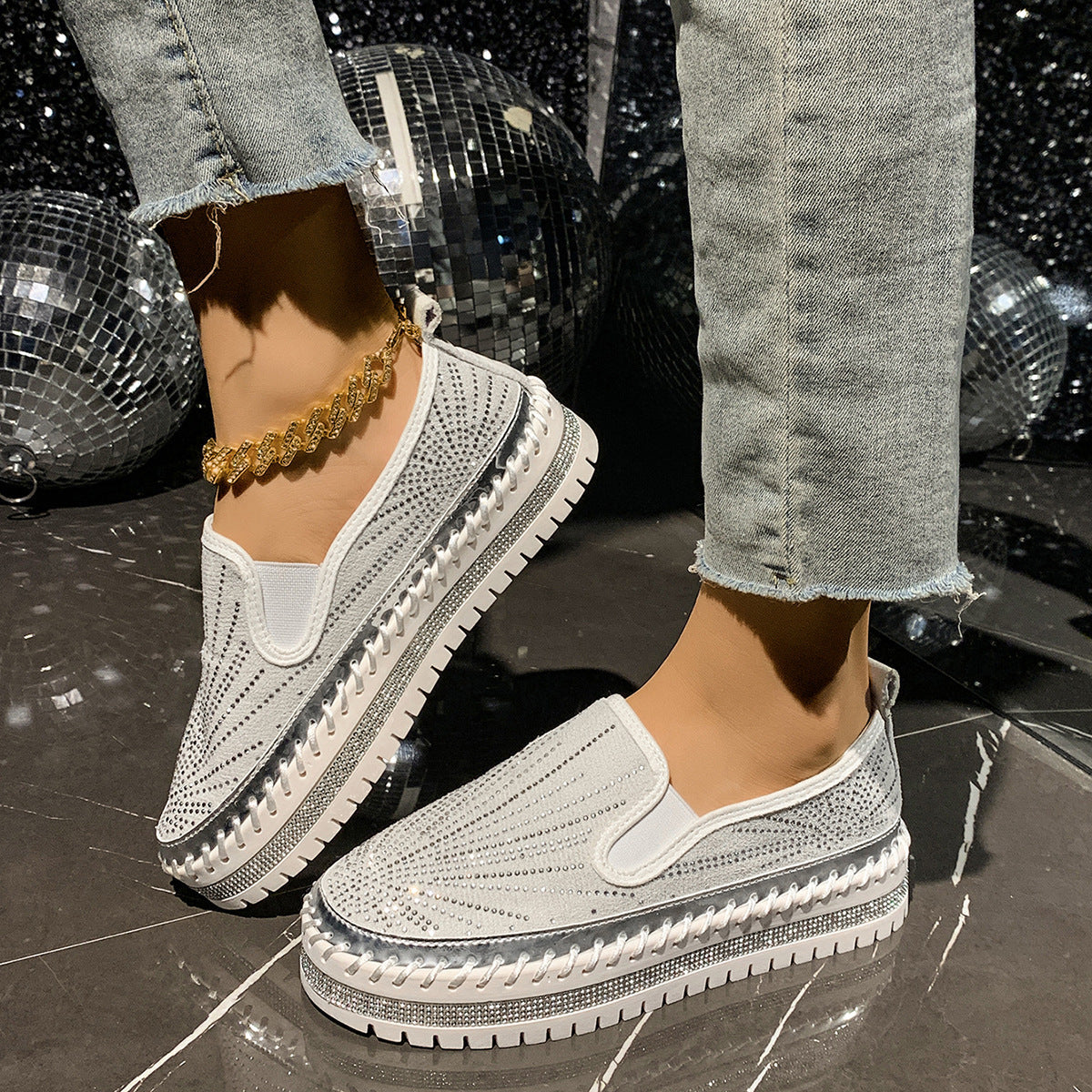 Women's Rhinestone Platform Loafers