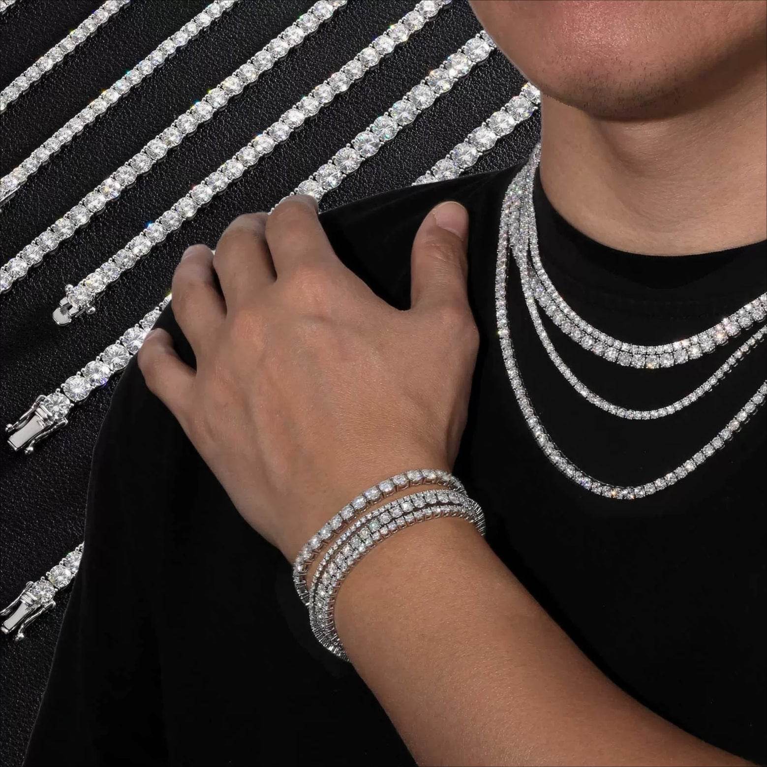 VVS1 Moissanite Tennis Chain & Bracelet – S925 Silver & 14K Gold Plated