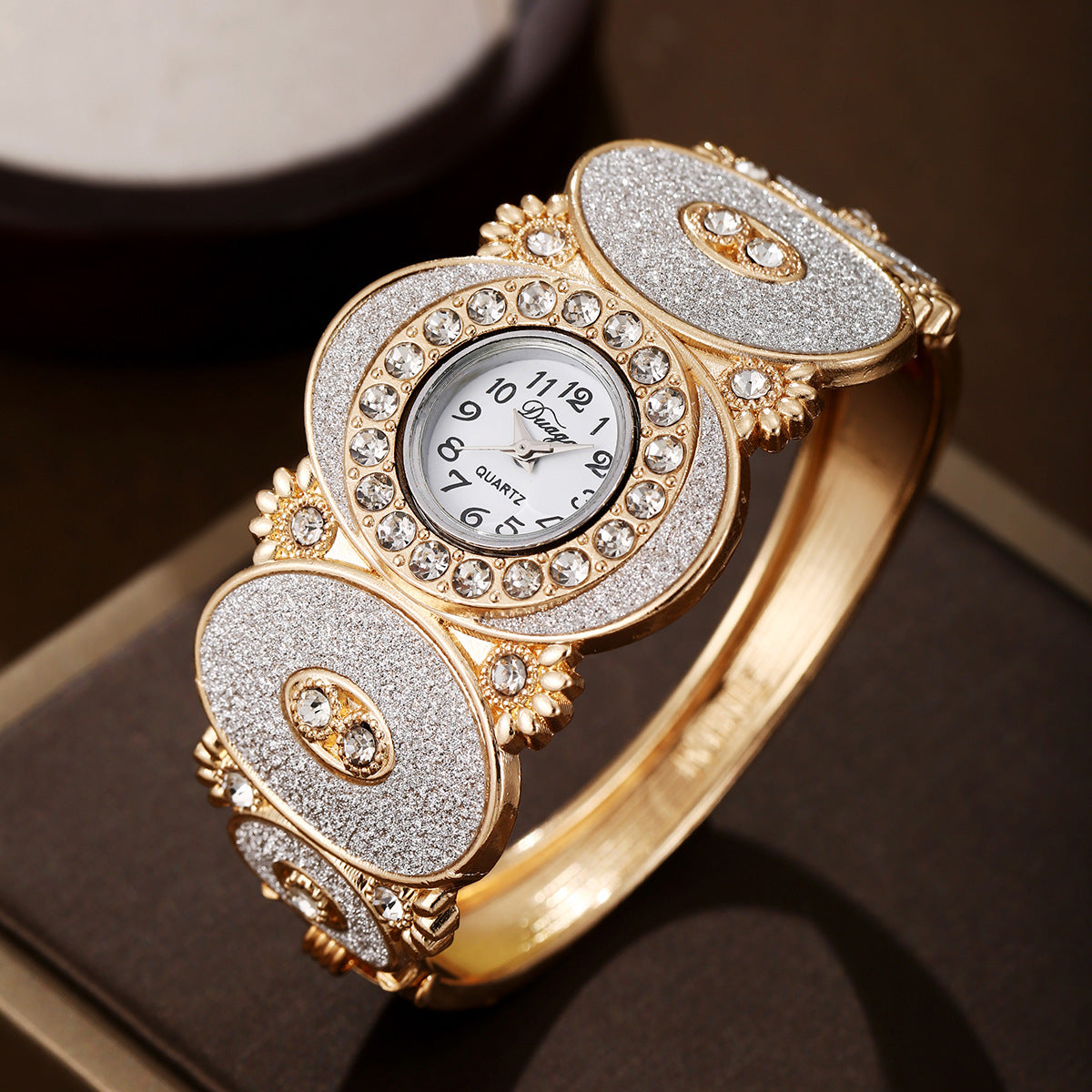 Oval Diamond Flower & Leaf Bangle Quartz Watch