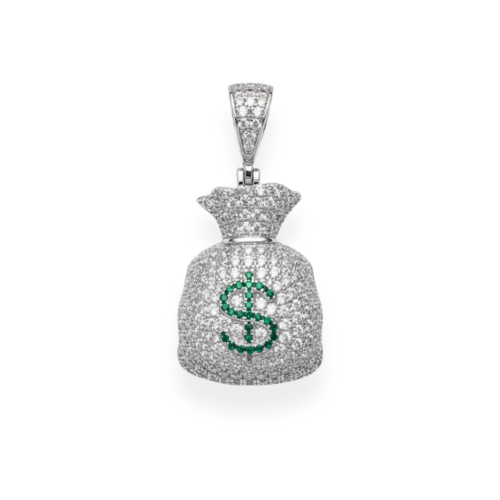 Gold-Plated Money Bag Dollar Sign CZ Iced Pendant — 925 Sterling Silver Street-Luxury Jewelry, Gold & Silver