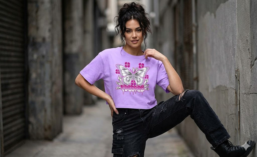 Chrome Butterfly Boxy Crop Tee | Y2K Cyber Streetwear