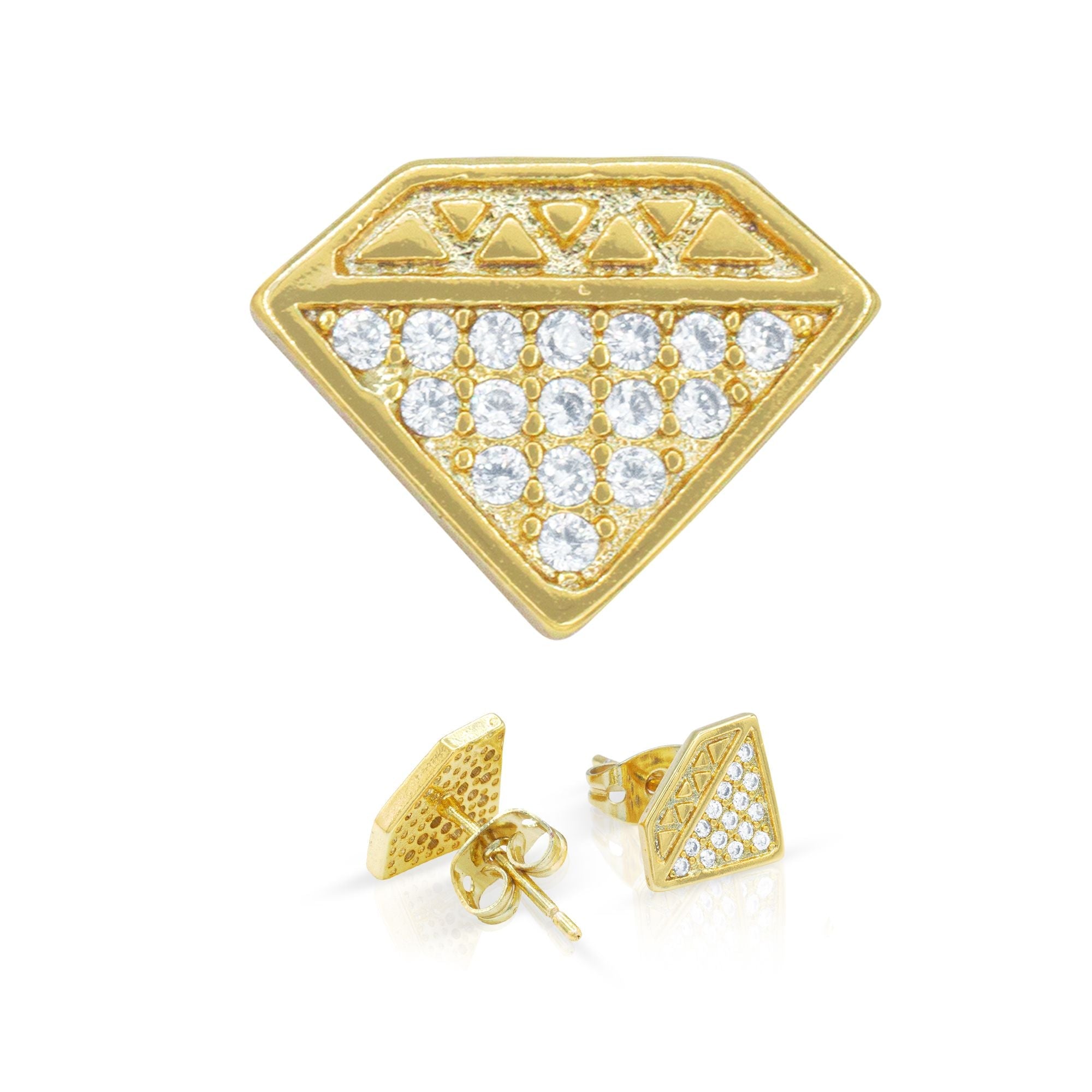 Diamond Cubic Zirconia Stud Earrings — 14K Gold Filled Hip-Hop Jewelry for Women