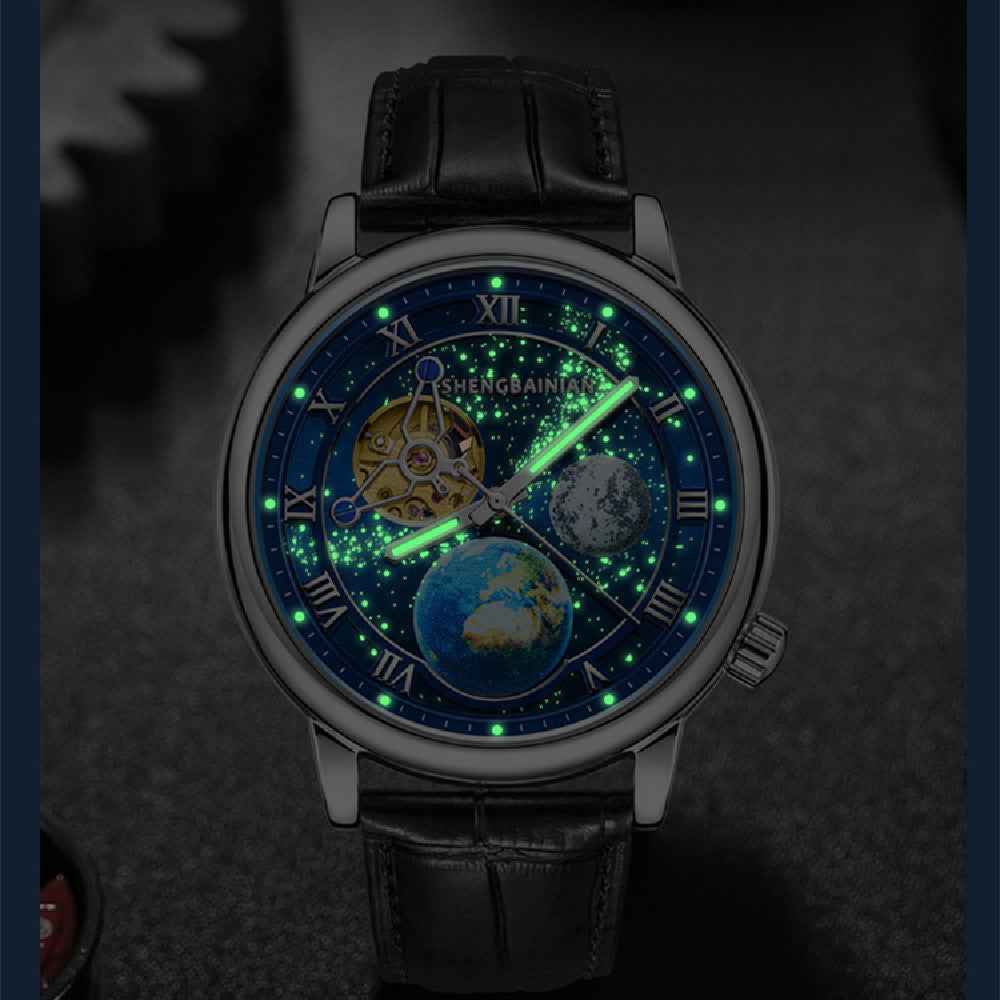 Luminous Men's Watch — Earth Starry Dial, Glow-in-the-Dark Hands | Bold Statement Timepiece