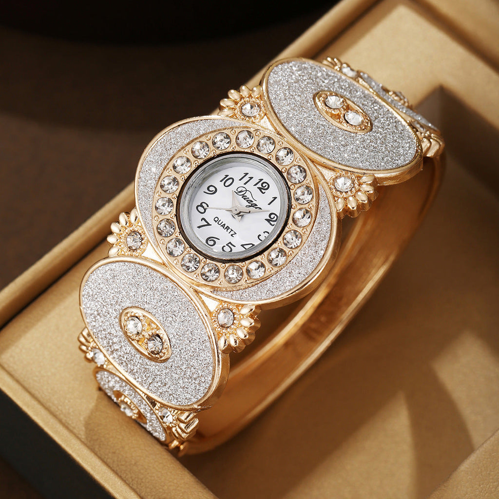 Oval Diamond Flower & Leaf Bangle Quartz Watch
