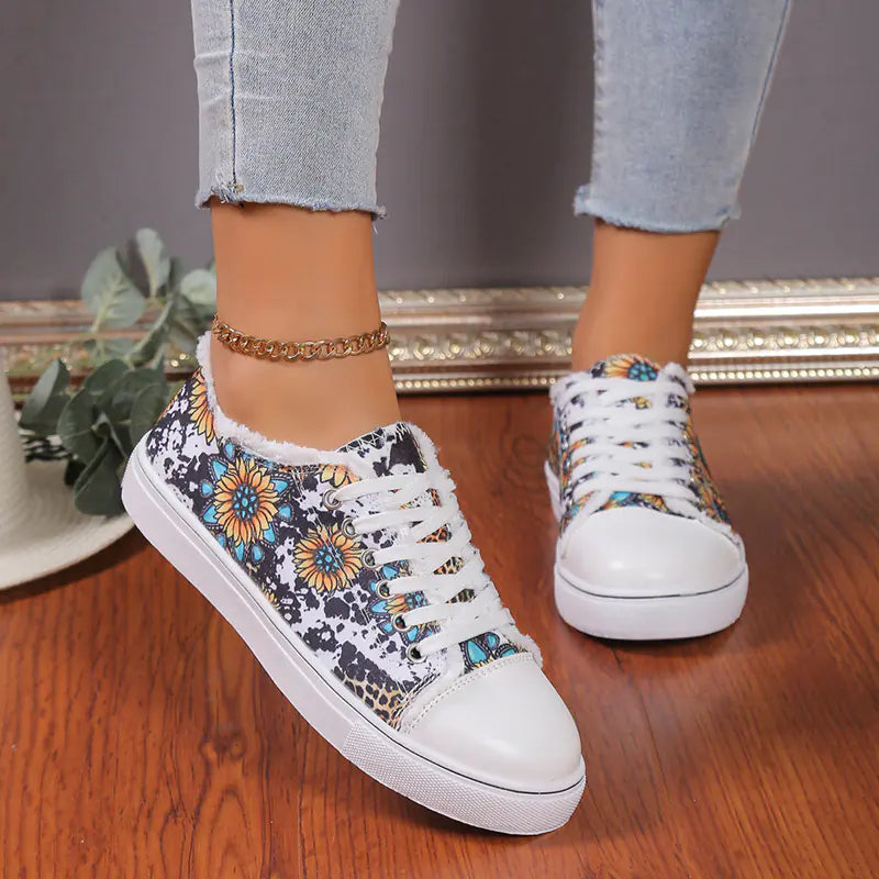 Women's Floral Canvas Sneakers — Lightweight Low-Top Casual Shoes, 6 Styles, Sizes 36–43