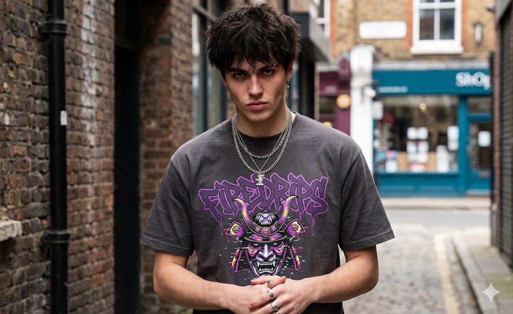 Glitch Samurai Heavyweight Graphic Tee – Y2K Cyberpunk Streetwear