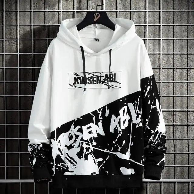 High Street Print Hoodie Men New Patchwork Hoodies Men's Hip Hop Hooded Sweatshirt Men's Sweatshirt Streetwear Loose Personality Letter Print Patchwork Hoodie