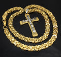 Gothic Crucifix Cross Necklace on Byzantine Stainless Steel Chain — Waterproof Unisex Street-Luxury Jewelry, Gold & Silver