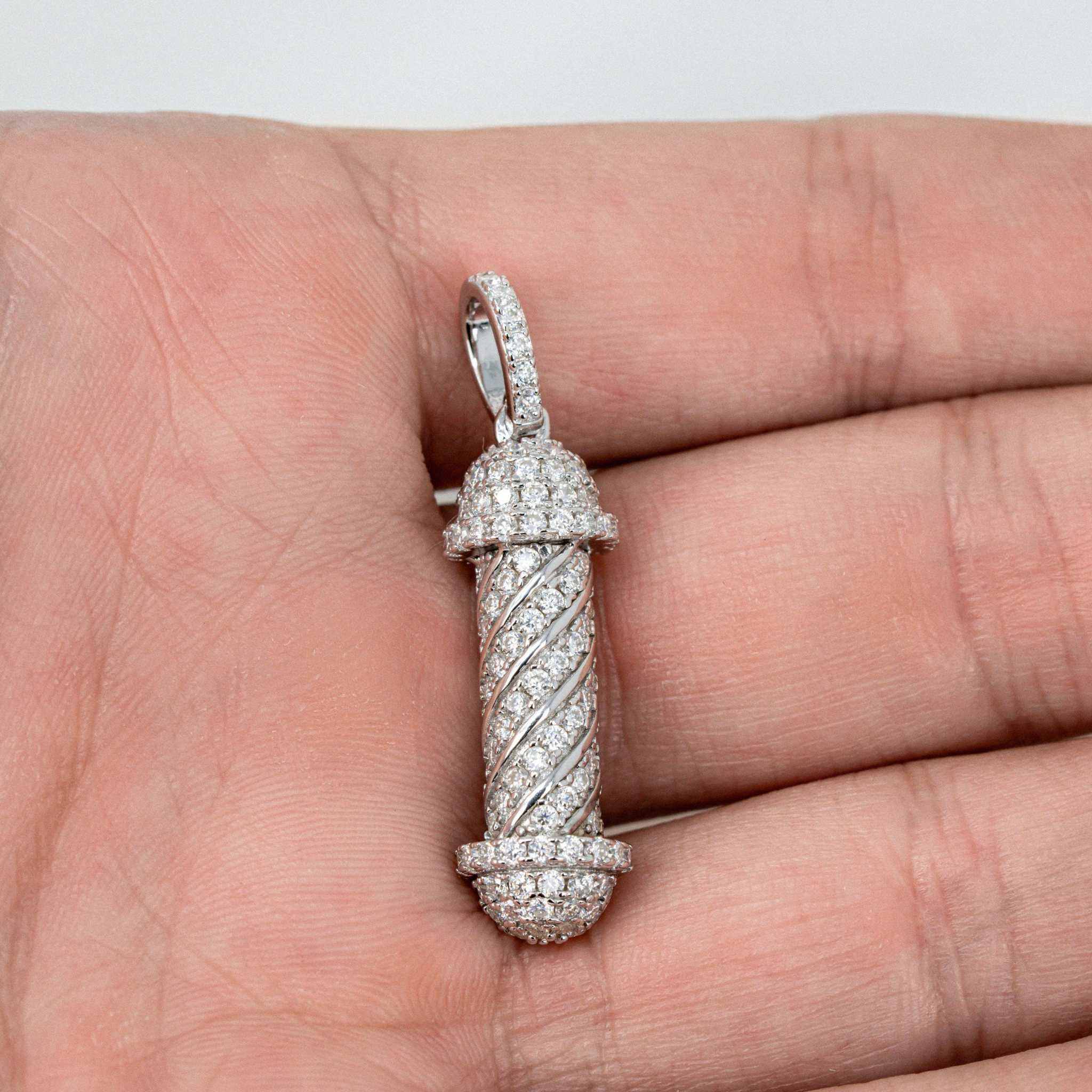 Barber Pole Pendant Necklace — Moissanite 925 Sterling Silver Culture-Inspired Street-Luxury Jewelry